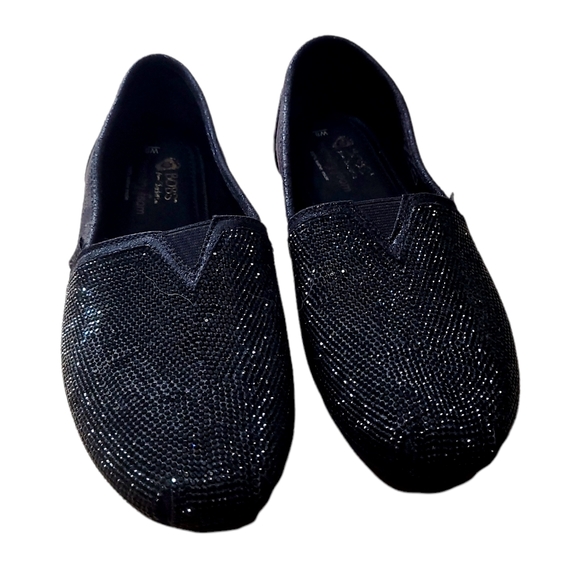 BOB'S SKECHER Black Glitter Plush Women's Size 8 Slip On Canvas Shoes - Picture 12 of 13
